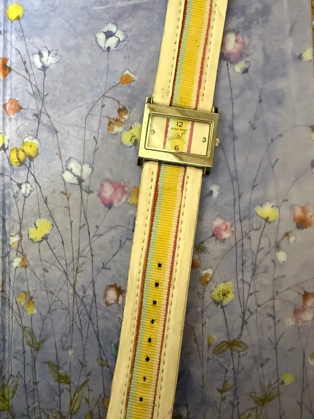 Striped Preppy Pastel Ribbon Nine West Watch - Yellow & Pink